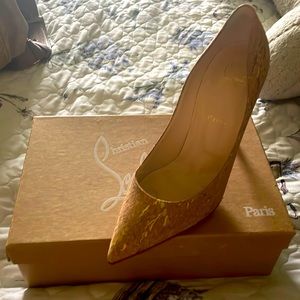 Louboutin heels- nude with gold specks